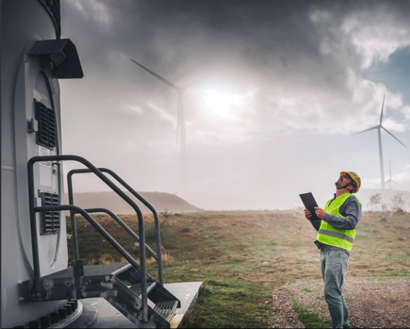 Lone worker assesses safety at a power plant.